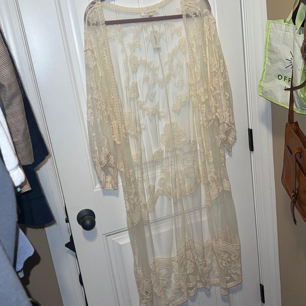Lace/mesh open cardigan